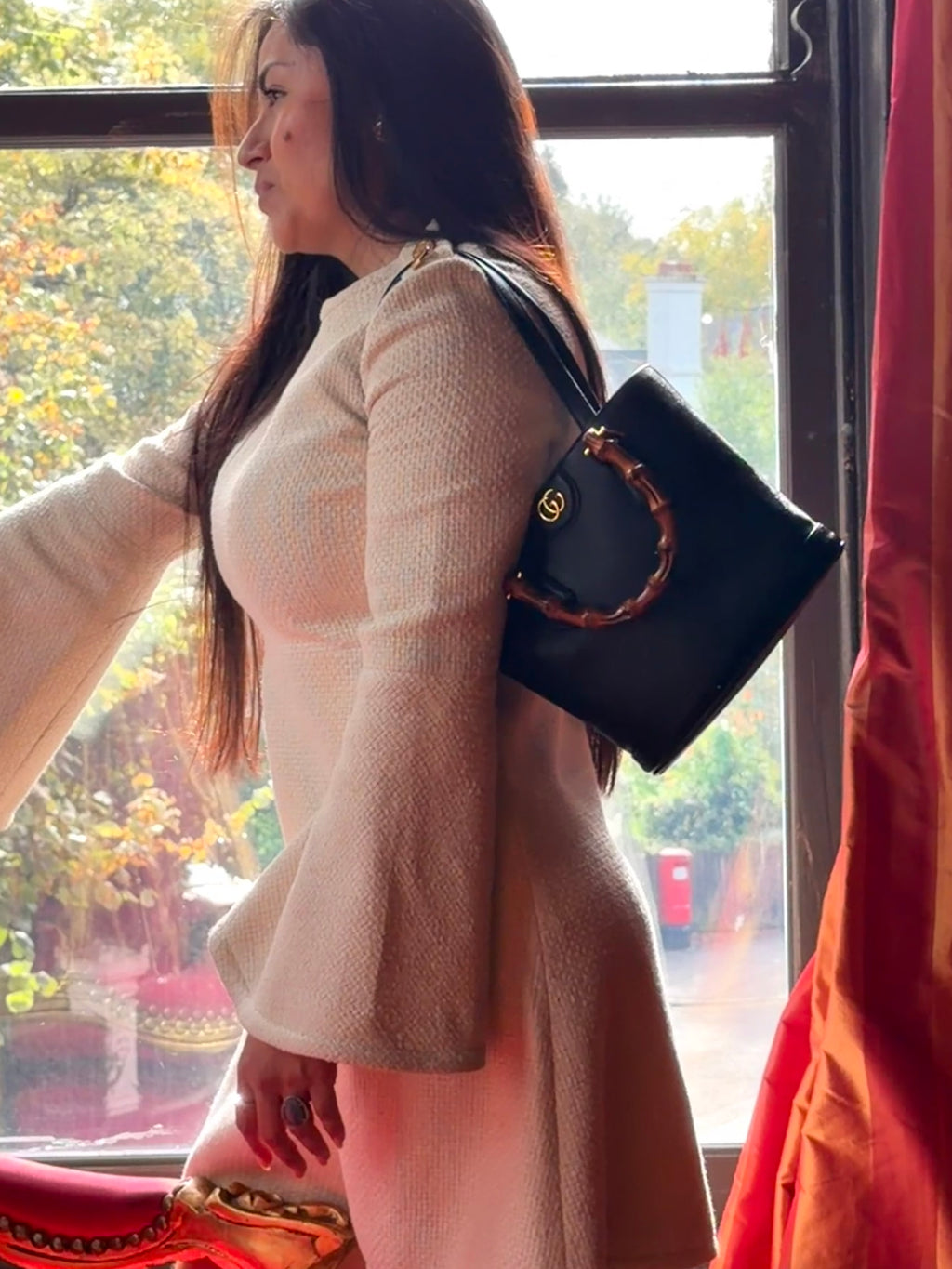 Gucci Diana Bamboo Small Shoulder Bag Black Leather Gold Hardware