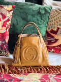 GUCCI GG Soho Tote Tan Cellarius Patent Leather Gold Hardware
