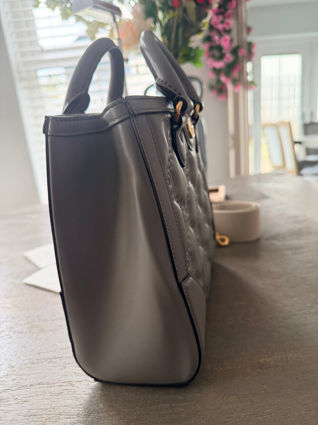 Gucci GG Matelasse Medium Grey Leather Handbag Gold Hardware