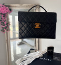 Chanel Matelasse Business Briefcase/Handbag Black Lambskin Leather Gold Hardware