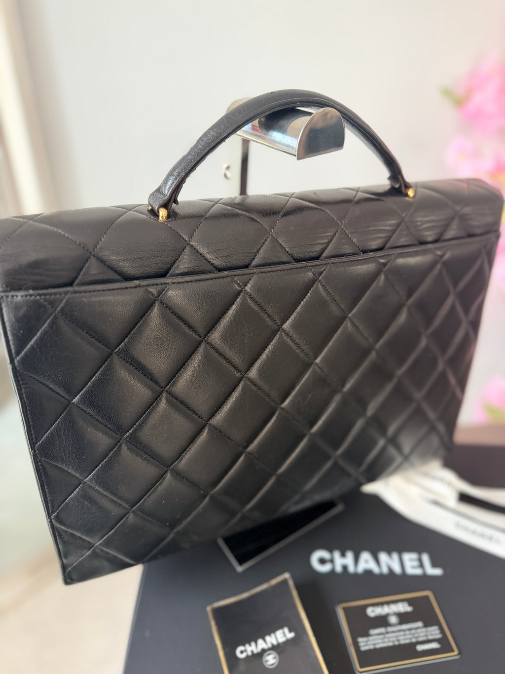 Chanel Matelasse Business Briefcase/Handbag Black Lambskin Leather Gold Hardware
