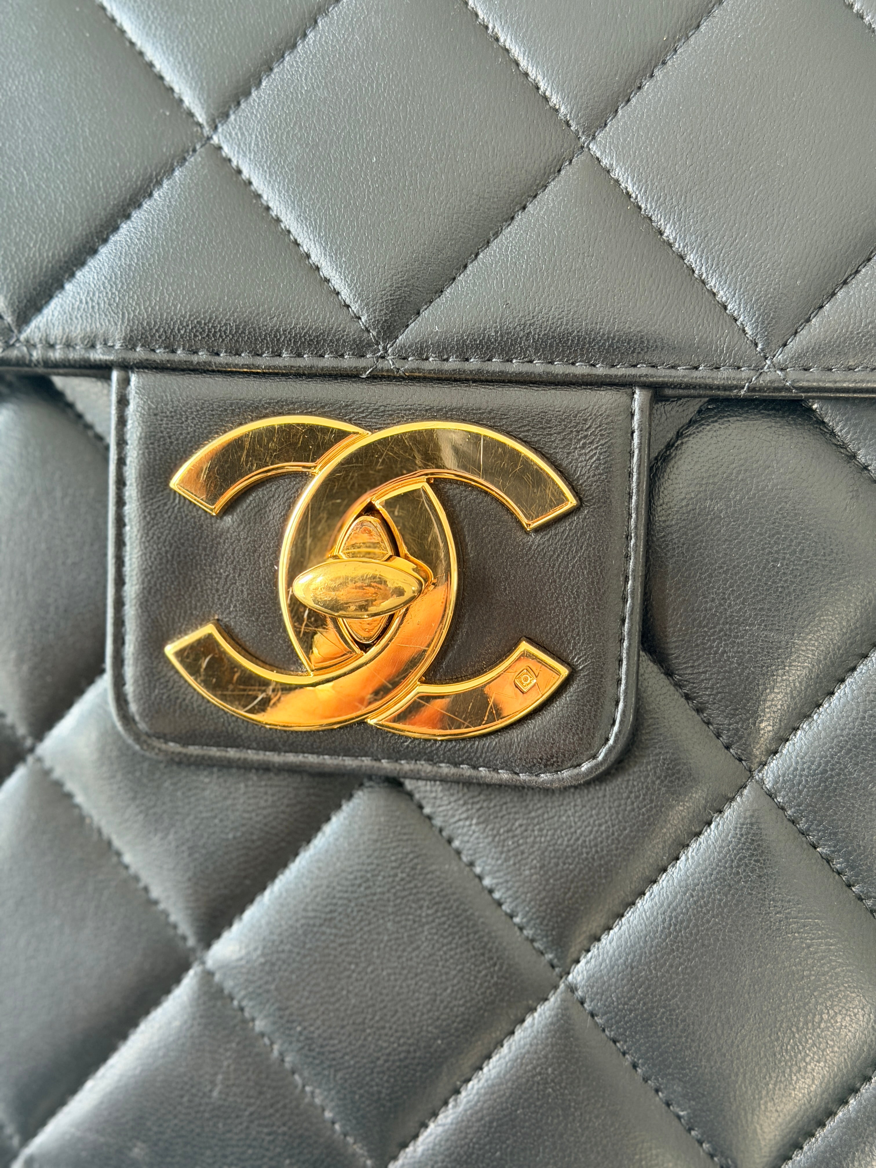 Chanel Matelasse Business Briefcase/Handbag Black Lambskin Leather Gold Hardware