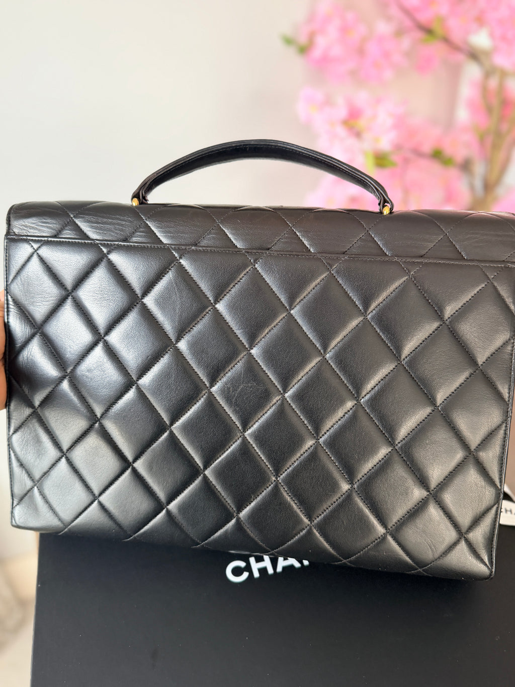 Chanel Matelasse Business Briefcase/Handbag Black Lambskin Leather Gold Hardware