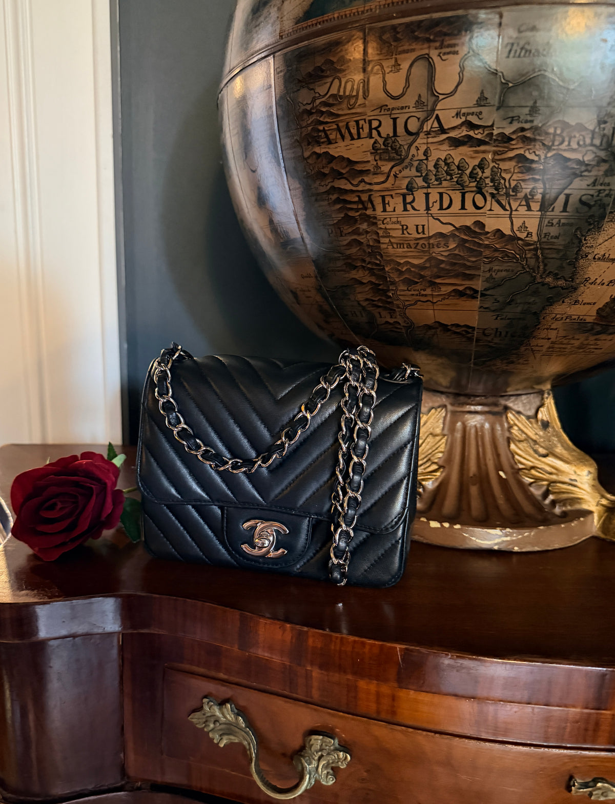 Chanel Mini Chevron Flap Black Lambskin Leather with Silver Hardware