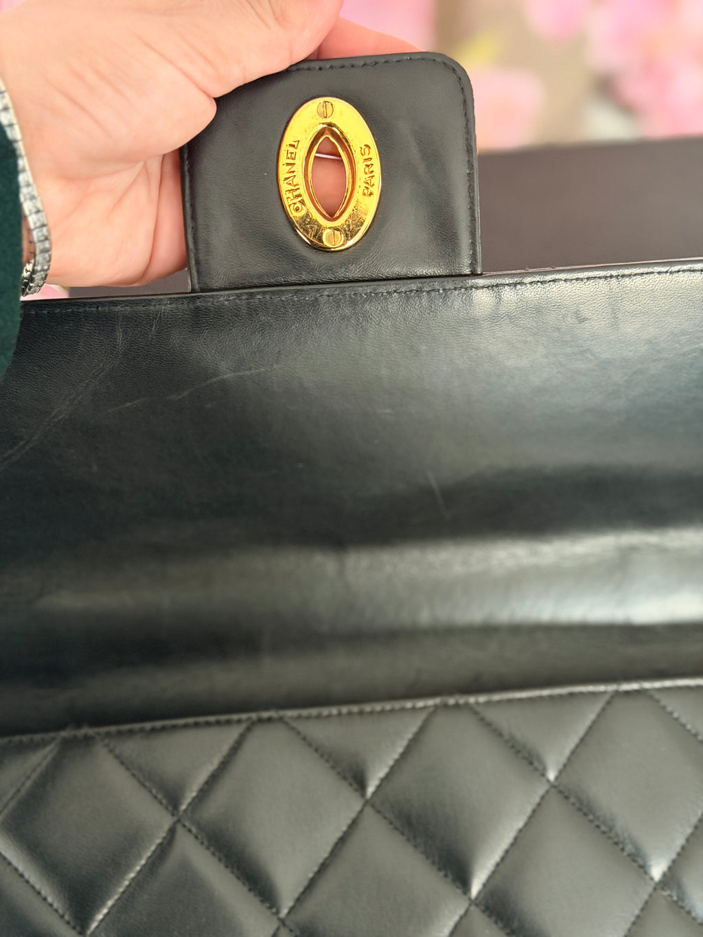 Chanel Matelasse Business Briefcase/Handbag Black Lambskin Leather Gold Hardware