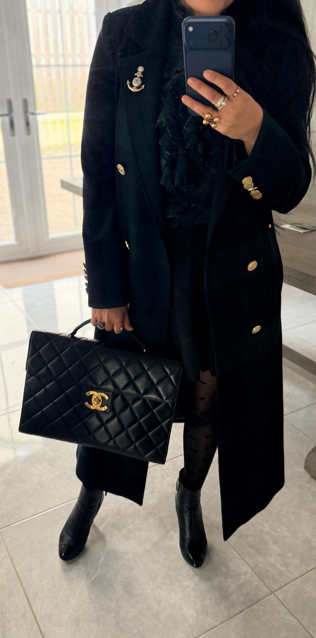 Chanel Matelasse Business Briefcase/Handbag Black Lambskin Leather Gold Hardware
