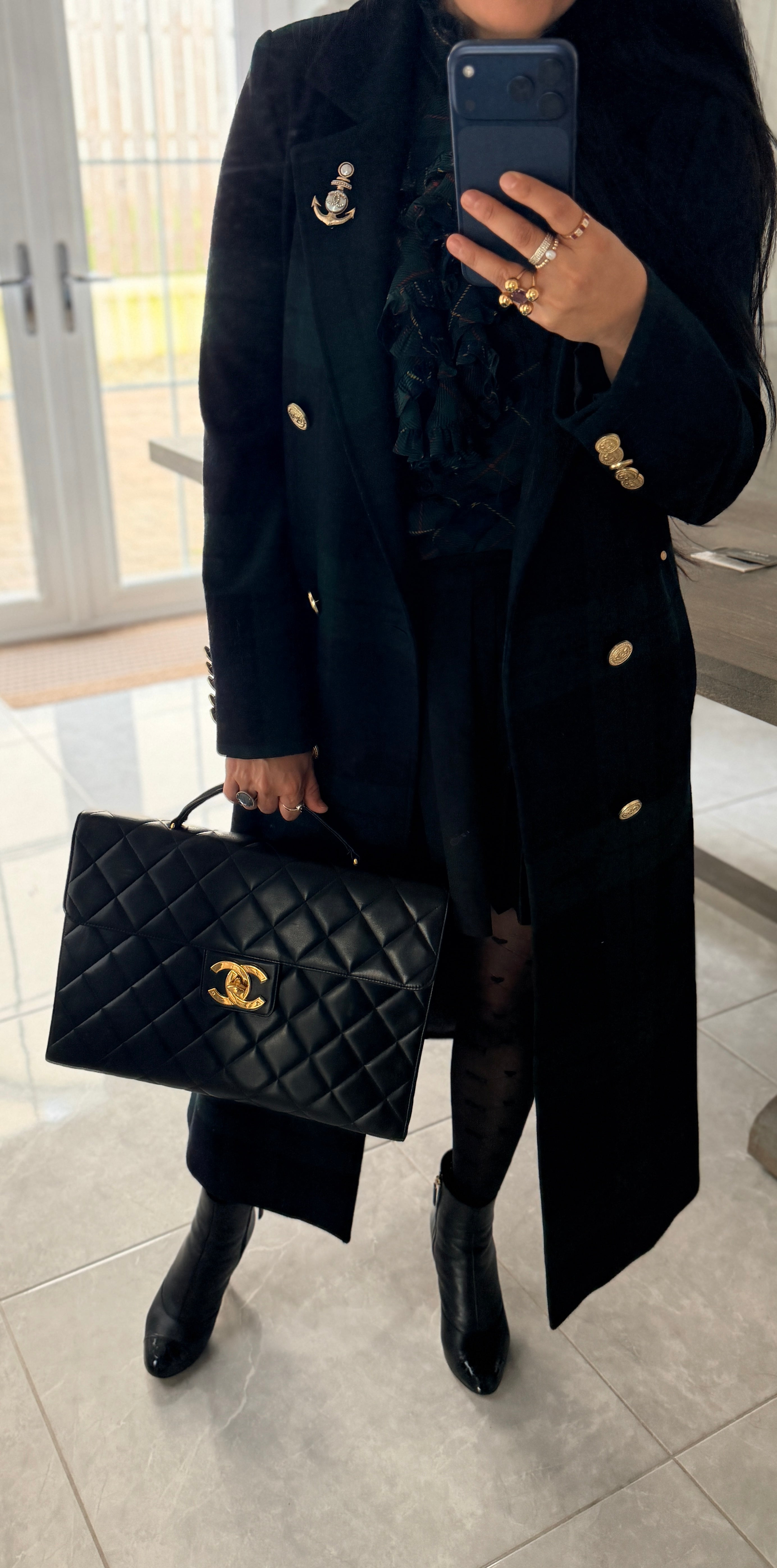 Chanel Matelasse Business Briefcase/Handbag Black Lambskin Leather Gold Hardware