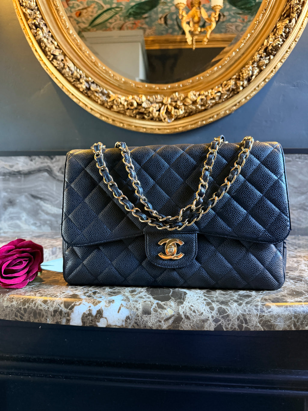 Chanel Jumbo Classic Single Flap Black Caviar Leather Gold Hardware