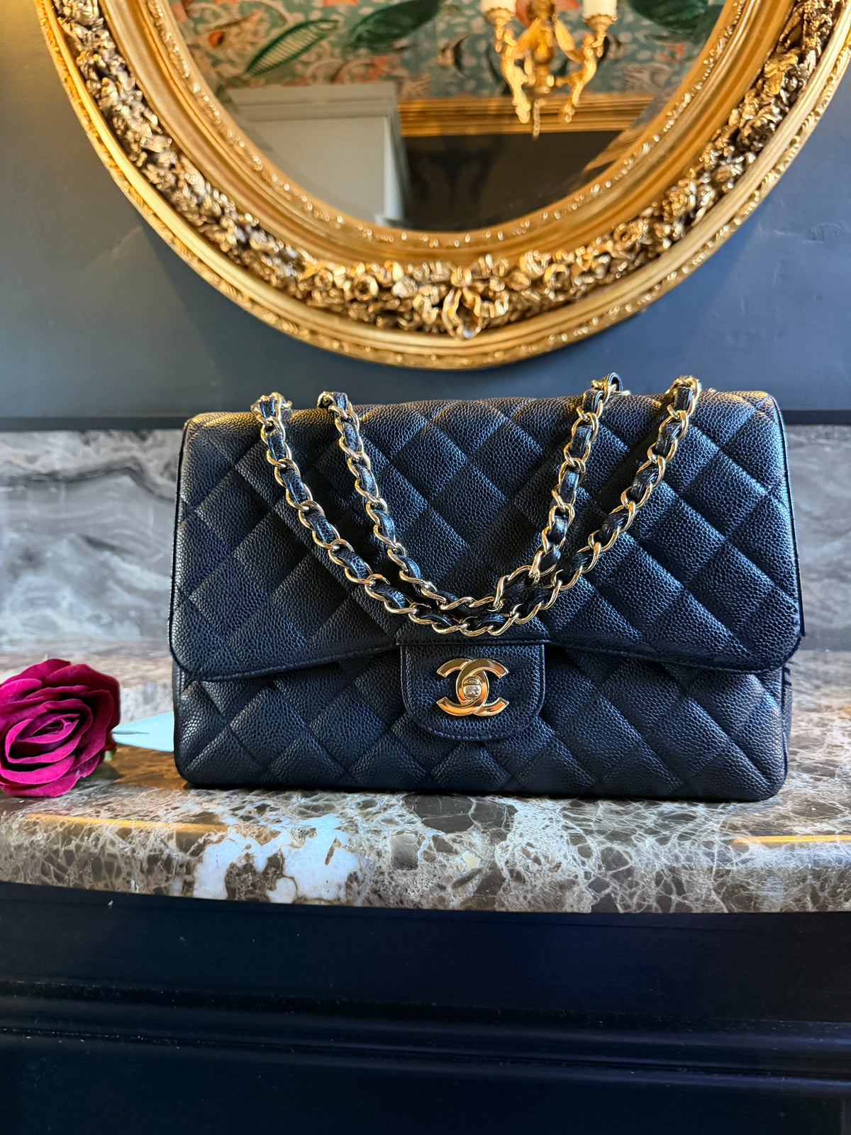 Chanel Jumbo Classic Single Flap Black Caviar Leather Gold Hardware