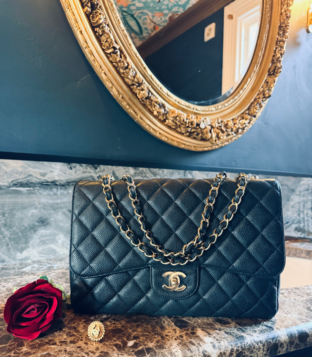 Chanel Jumbo Classic Single Flap Black Caviar Leather Gold Hardware