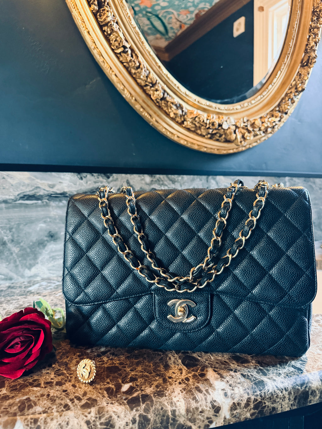 Chanel Jumbo Classic Single Flap Black Caviar Leather Gold Hardware
