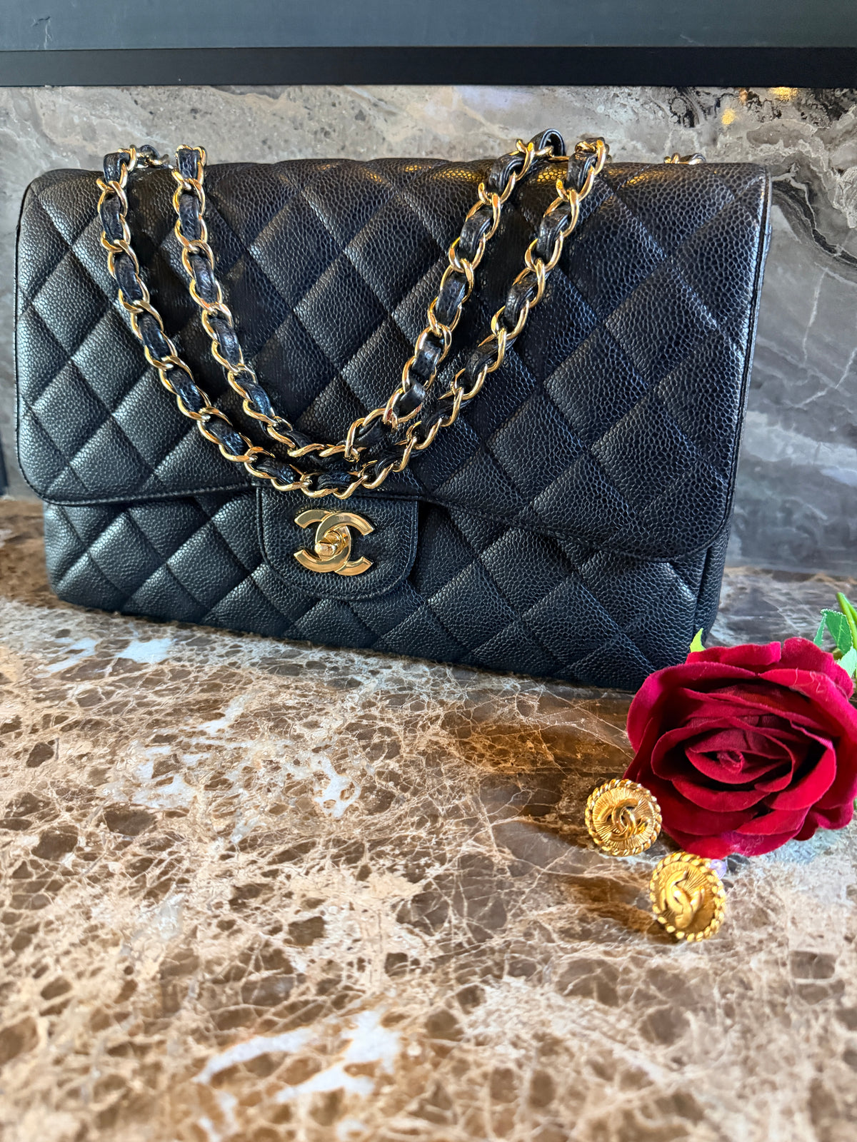 Chanel Jumbo Classic Single Flap Black Caviar Leather Gold Hardware