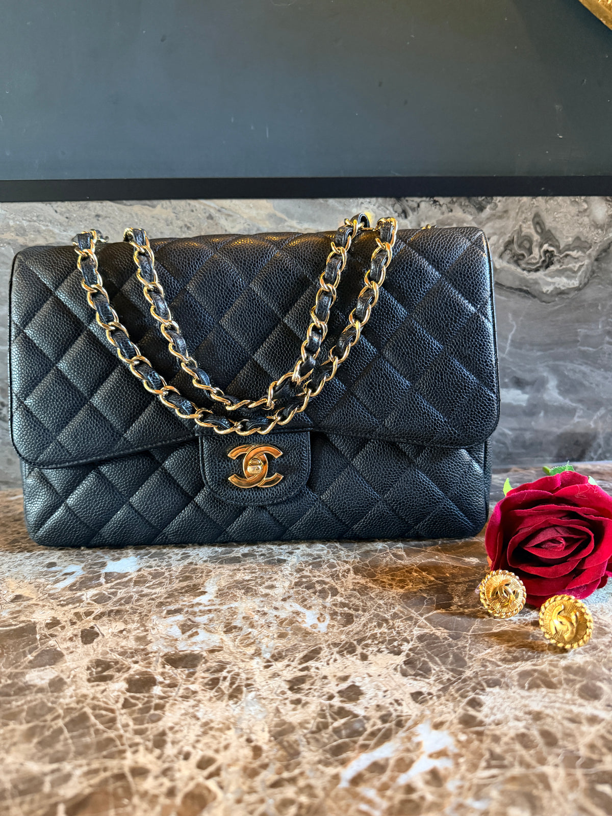 Chanel Jumbo Classic Single Flap Black Caviar Leather Gold Hardware