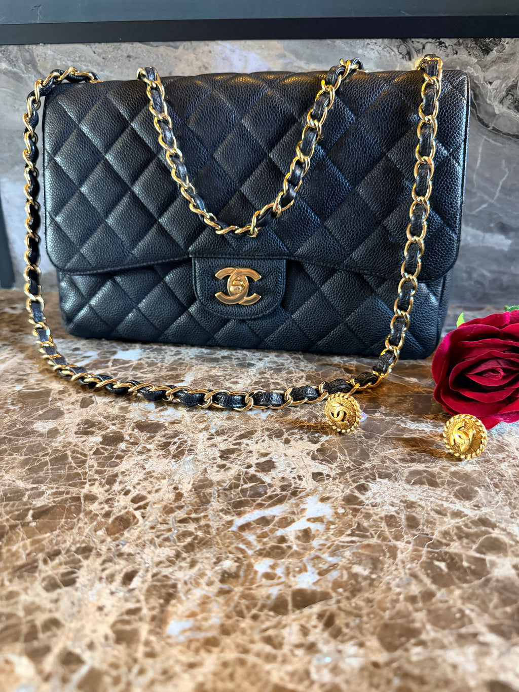 Chanel Jumbo Classic Single Flap Black Caviar Leather Gold Hardware