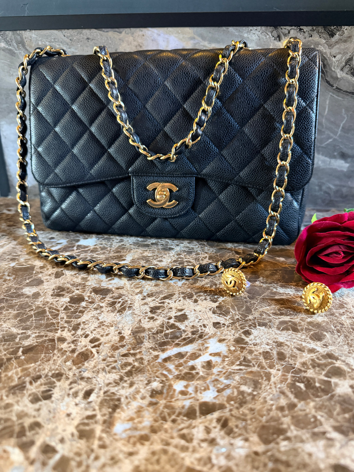 Chanel Jumbo Classic Single Flap Black Caviar Leather Gold Hardware