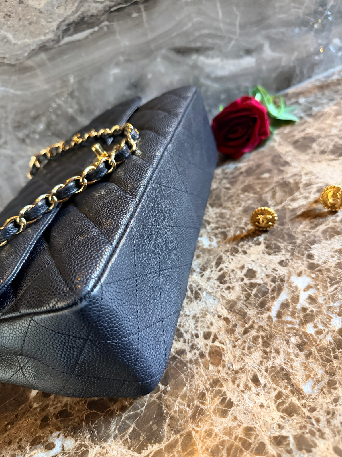 Chanel Jumbo Classic Single Flap Black Caviar Leather Gold Hardware