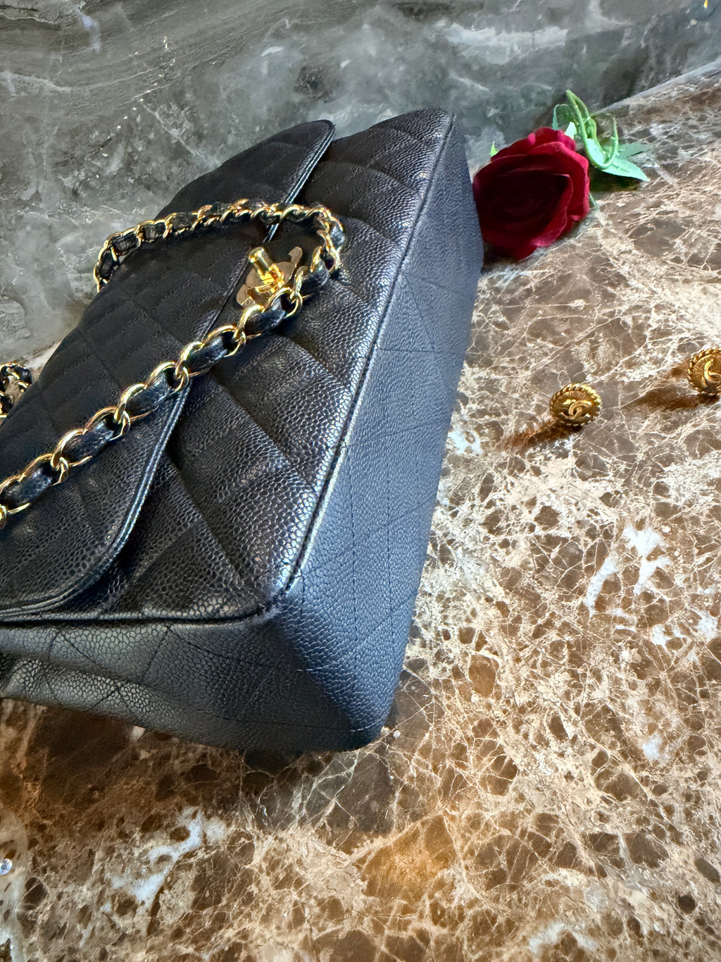 Chanel Jumbo Classic Single Flap Black Caviar Leather Gold Hardware