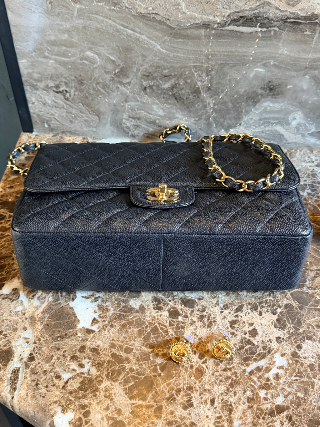 Chanel Jumbo Classic Single Flap Black Caviar Leather Gold Hardware