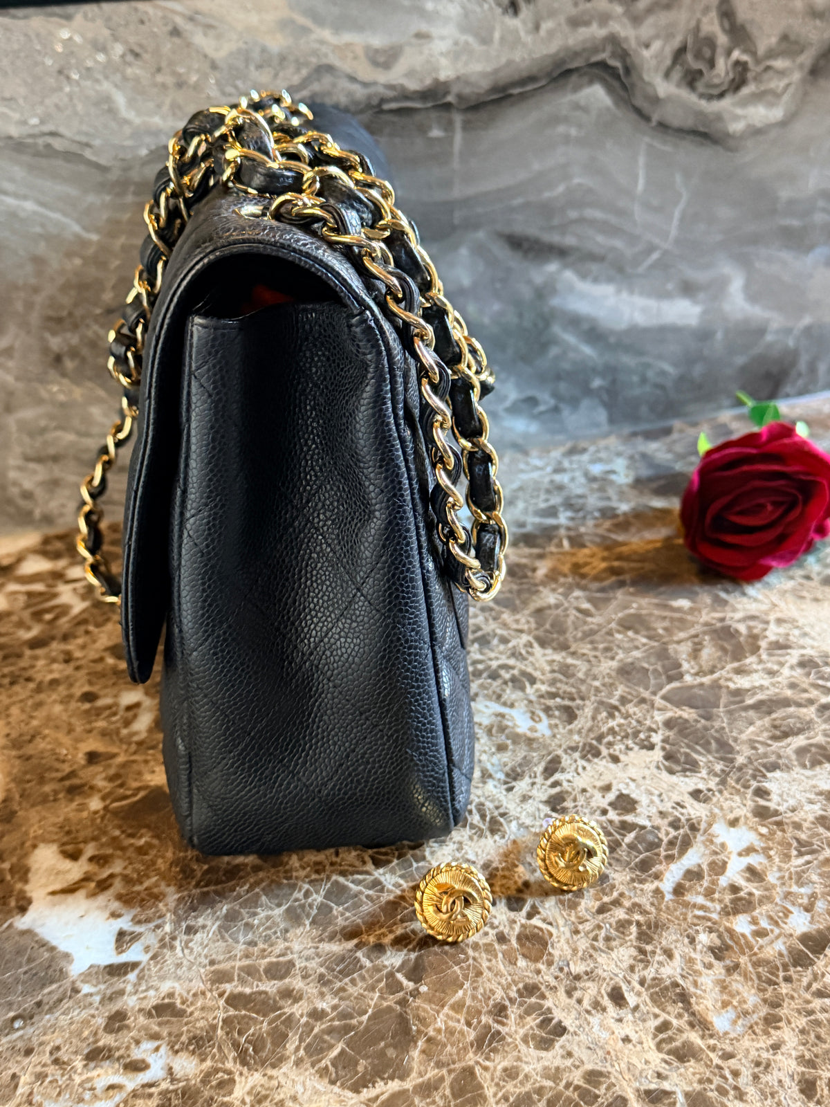 Chanel Jumbo Classic Single Flap Black Caviar Leather Gold Hardware