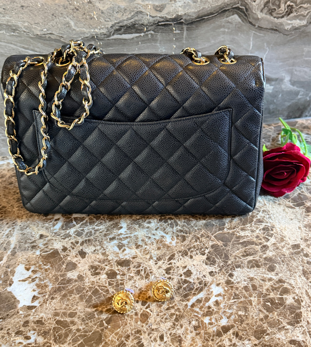 Chanel Jumbo Classic Single Flap Black Caviar Leather Gold Hardware