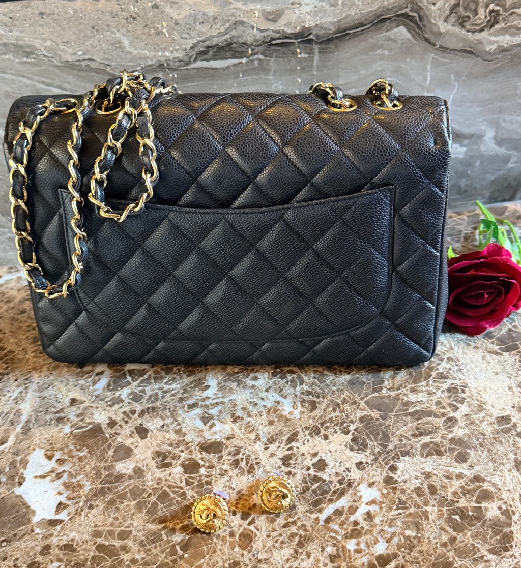 Chanel Jumbo Classic Single Flap Black Caviar Leather Gold Hardware