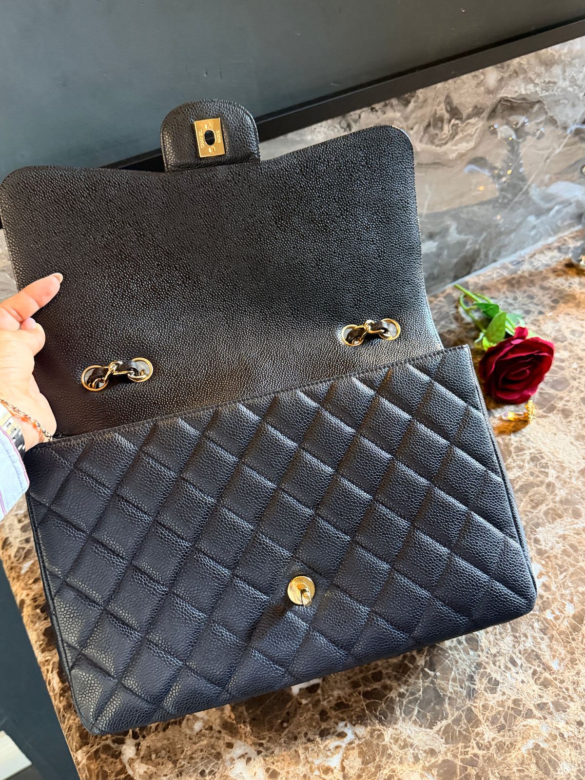 Chanel Jumbo Classic Single Flap Black Caviar Leather Gold Hardware