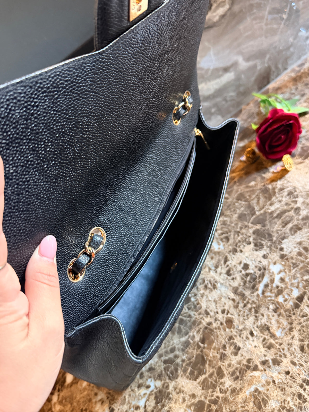 Chanel Jumbo Classic Single Flap Black Caviar Leather Gold Hardware