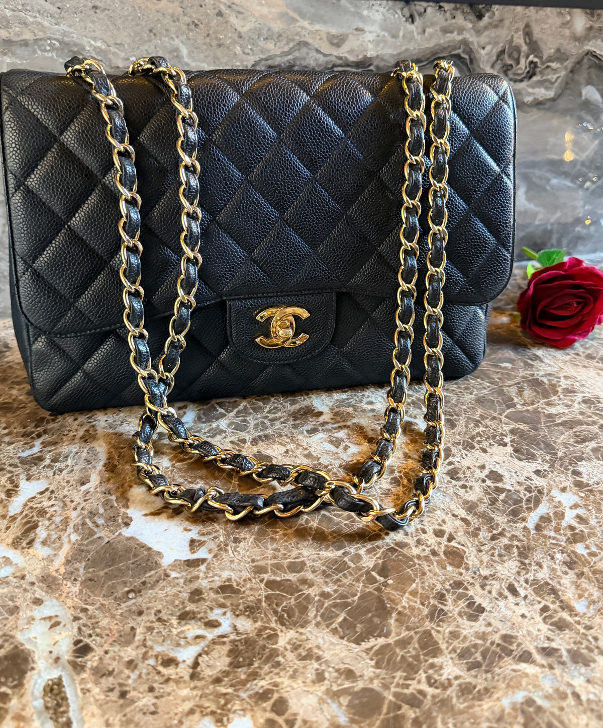 Chanel Jumbo Classic Single Flap Black Caviar Leather Gold Hardware