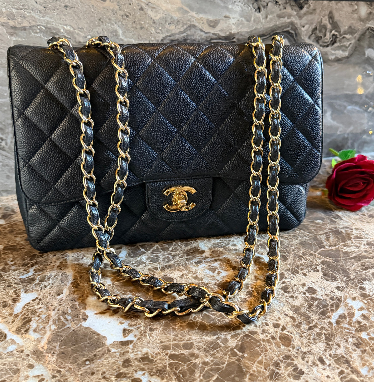 Chanel Jumbo Classic Single Flap Black Caviar Leather Gold Hardware