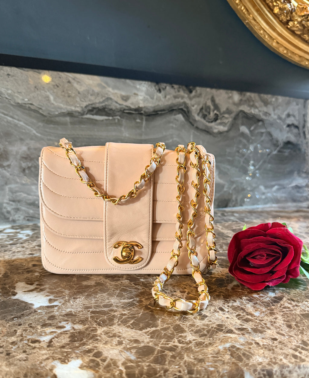 Chanel Vintage Mademoiselle Flap Mini Bag Pink Lambskin Leather 24k Gold Plated Hardware