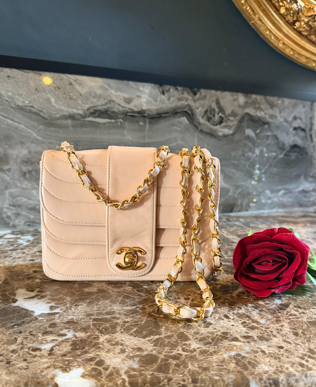 Chanel Vintage Mademoiselle Flap Mini Bag Pink Lambskin Leather 24k Gold Plated Hardware