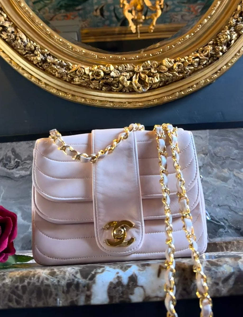 Chanel Vintage Mademoiselle Flap Mini Bag Pink Lambskin Leather 24k Gold Plated Hardware
