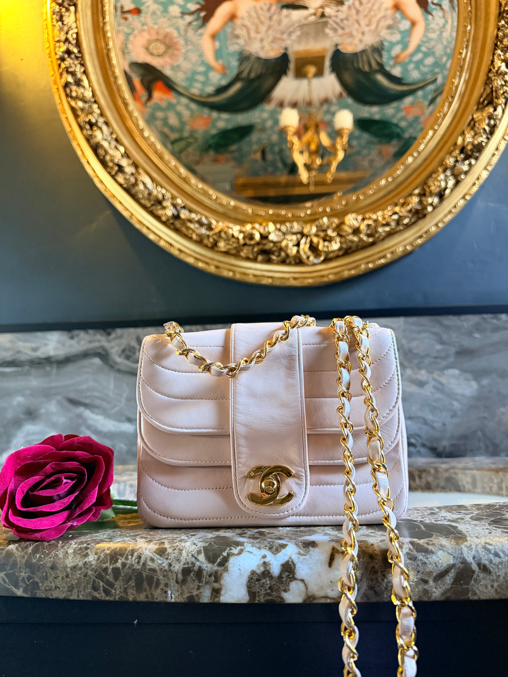 Chanel Vintage Mademoiselle Flap Mini Bag Pink Lambskin Leather 24k Gold Plated Hardware