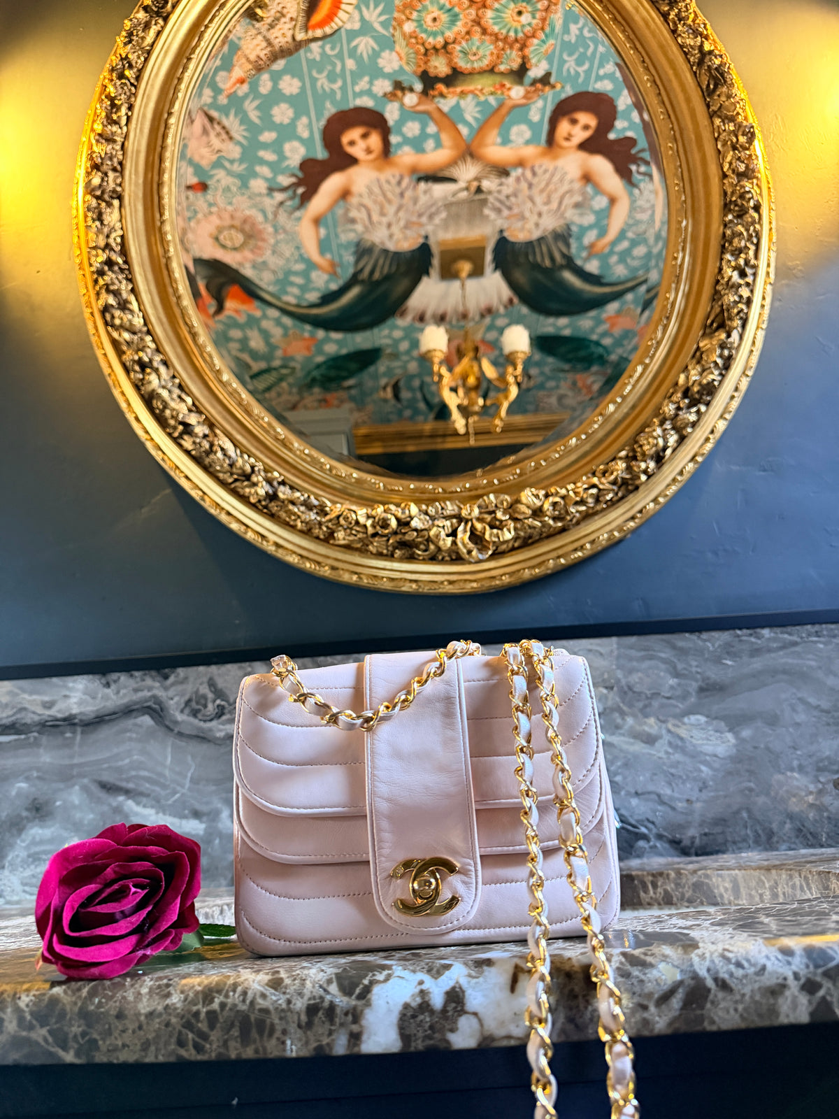 Chanel Vintage Mademoiselle Flap Mini Bag Pink Lambskin Leather 24k Gold Plated Hardware