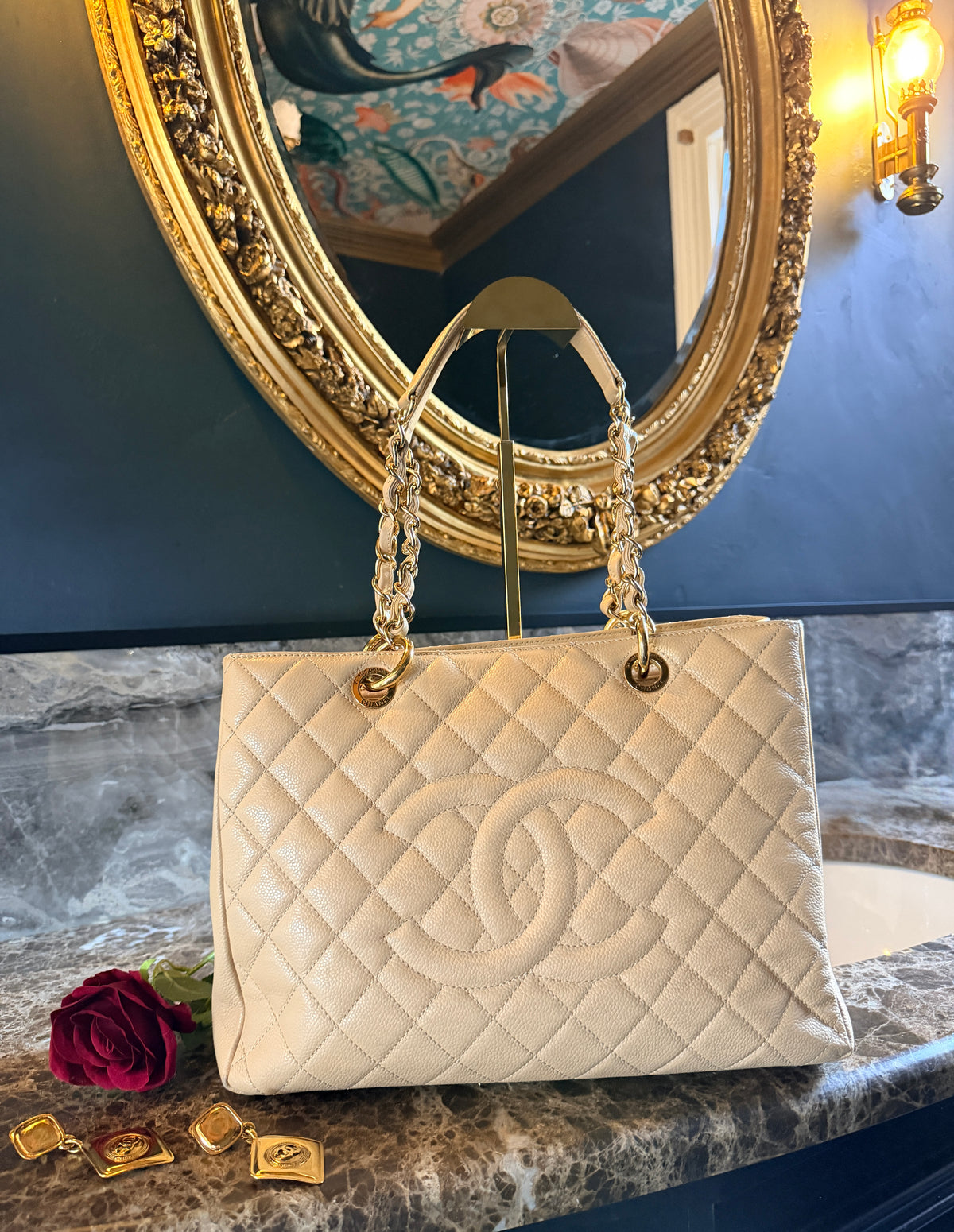 Chanel GST Beige Caviar Leather with Gold Hardware