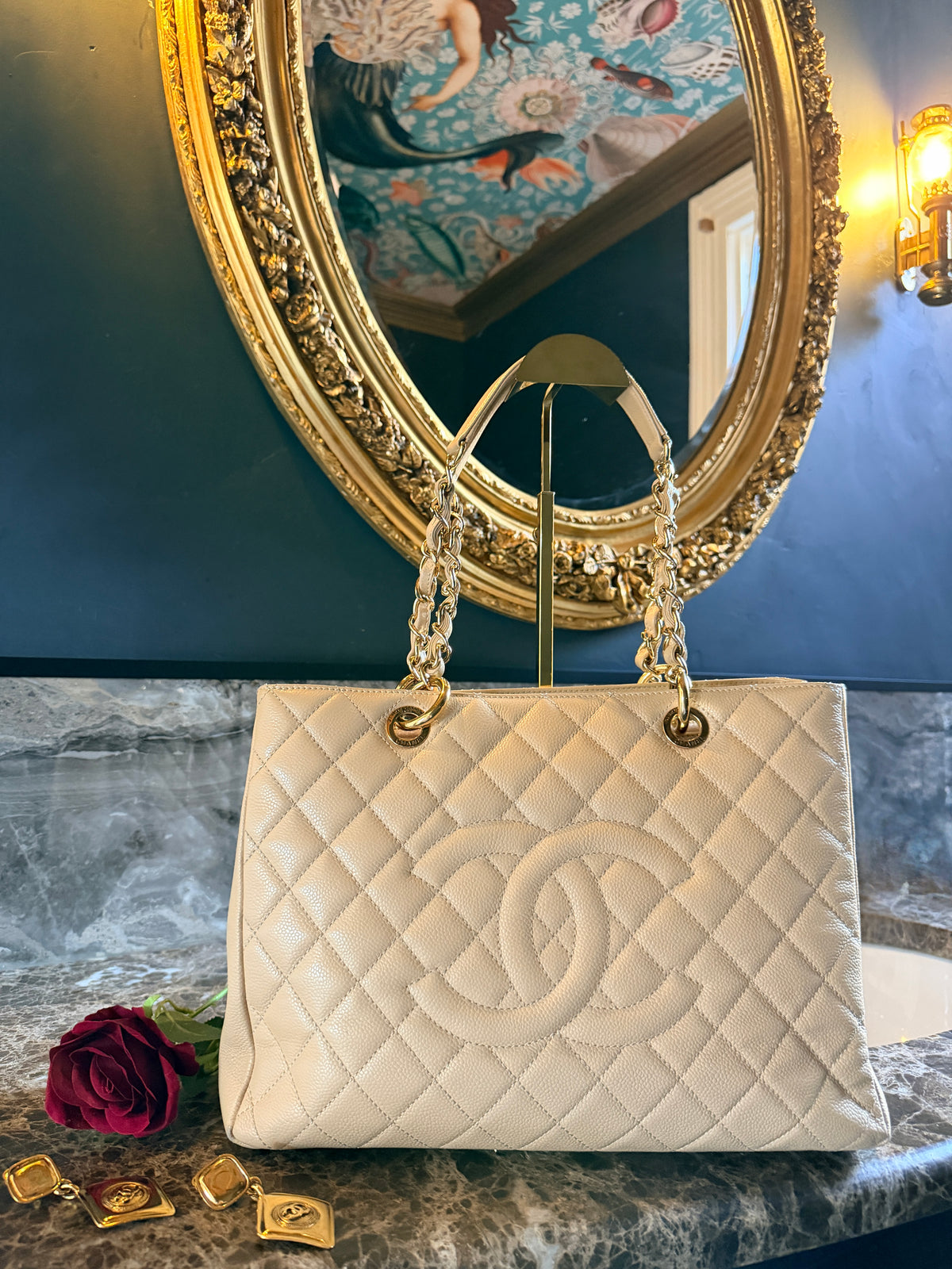Chanel GST Beige Caviar Leather with Gold Hardware
