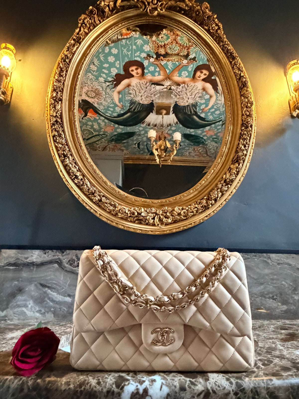 Chanel Jumbo Double Flap Beige Lambskin Leather Handbag Gold Hardware