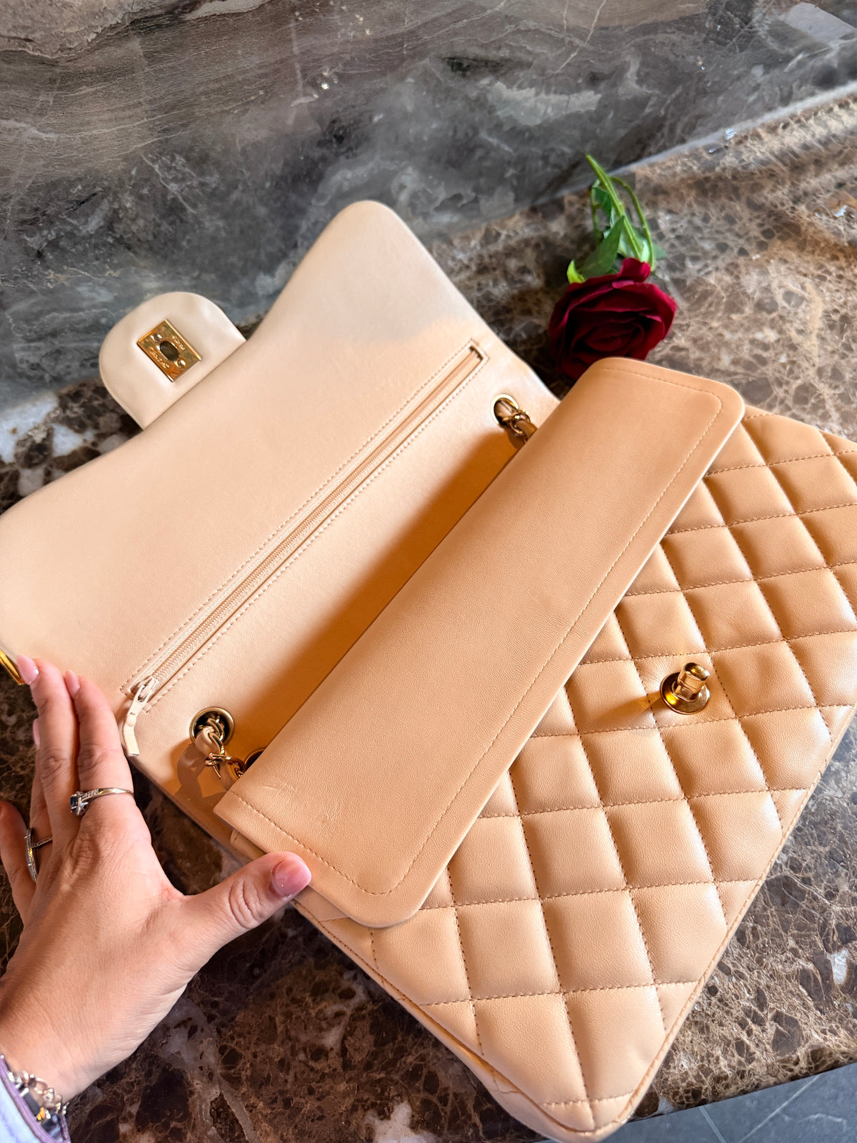 Chanel Jumbo Double Flap Beige Lambskin Leather Handbag Gold Hardware