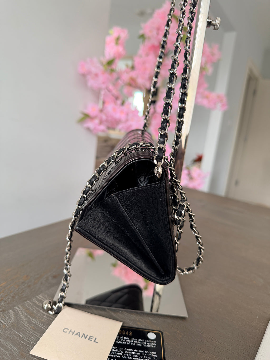 Chanel Boy Wallet Burgundy Patent Leather Silver Hardware
