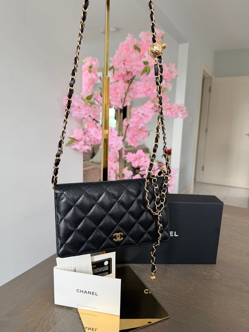 Chanel Long Flap Wallet Black Caviar Leather Gold Hardware