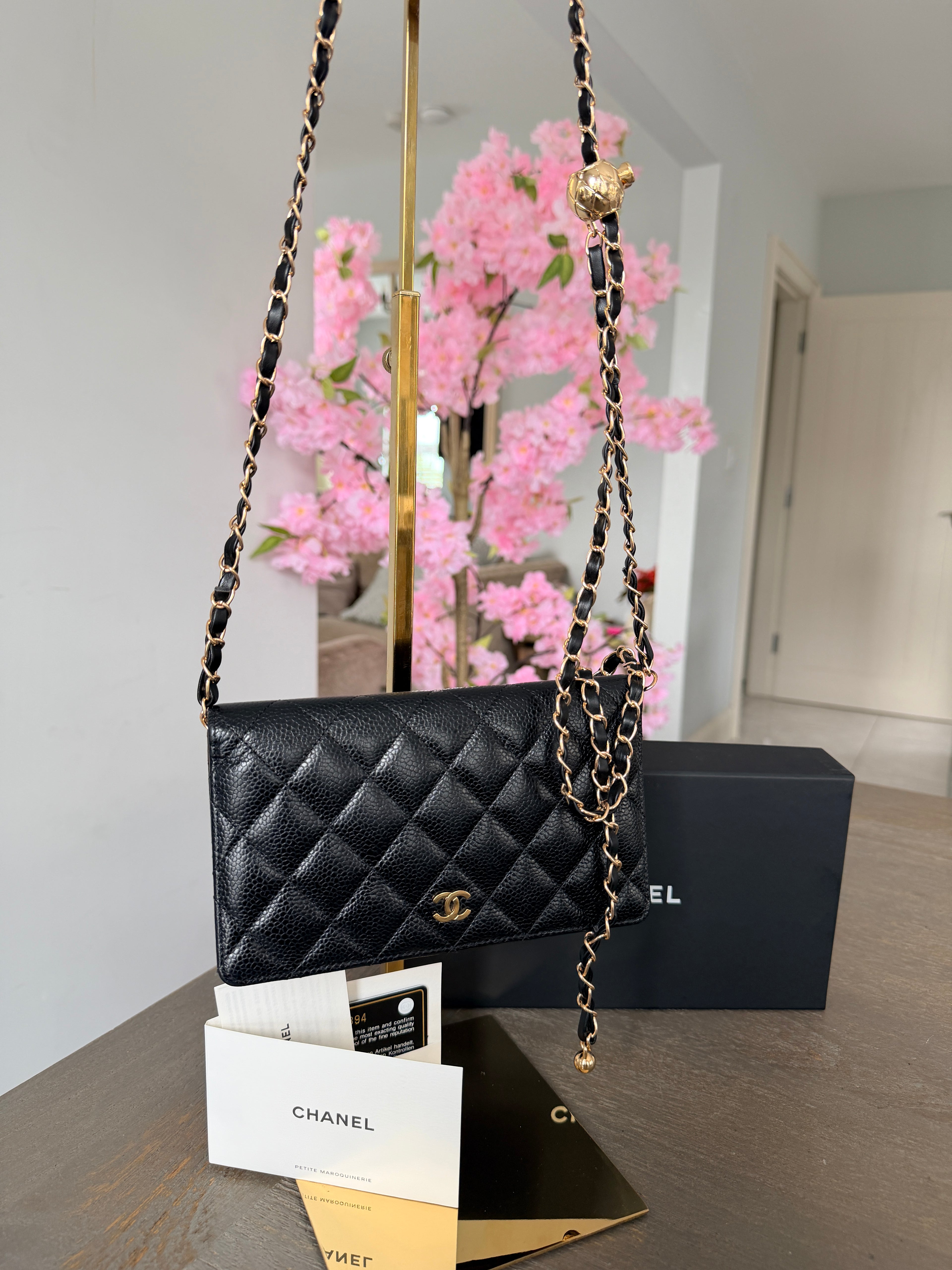 Chanel Long Flap Wallet Black Caviar Leather Gold Hardware