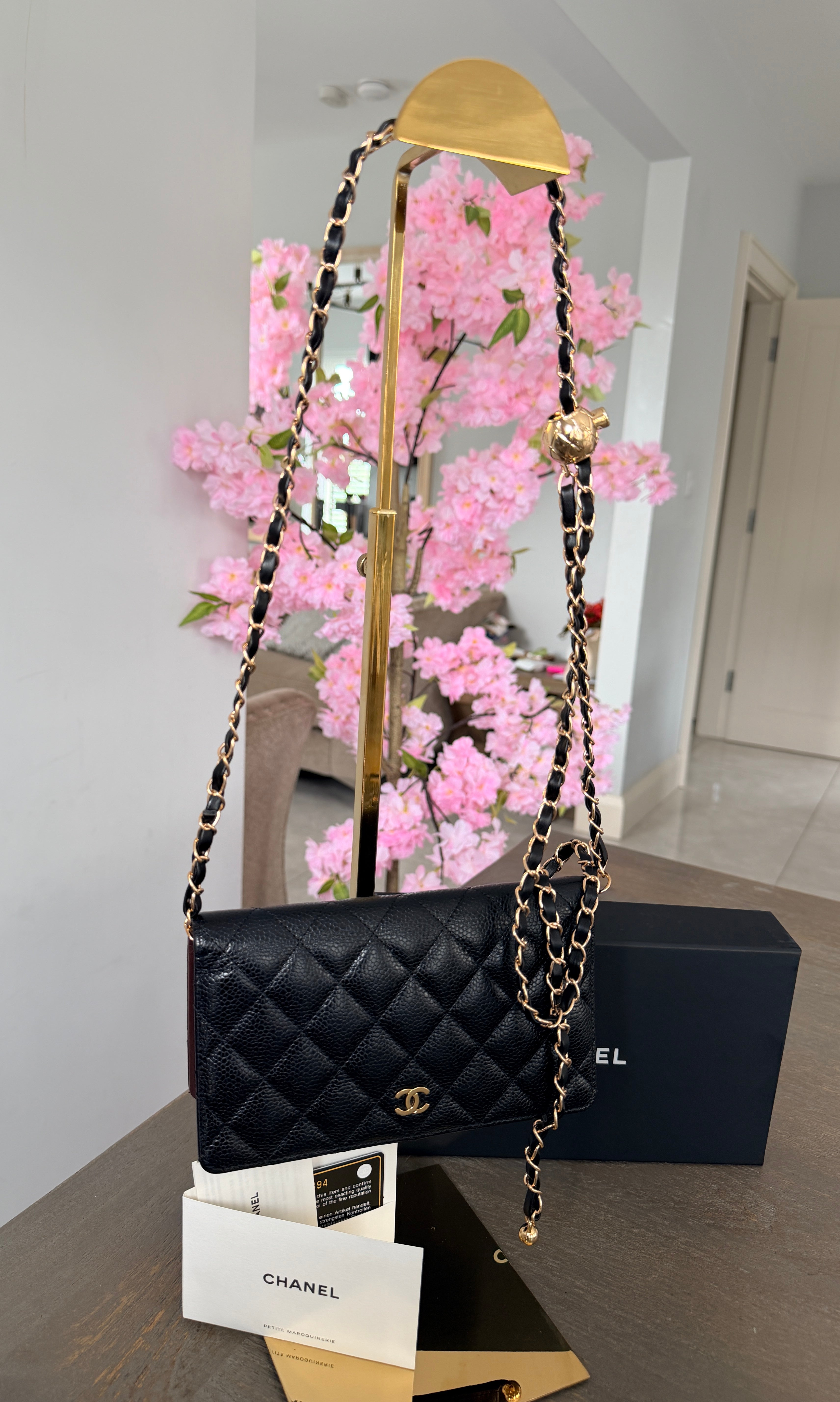 Chanel Long Flap Wallet Black Caviar Leather Gold Hardware