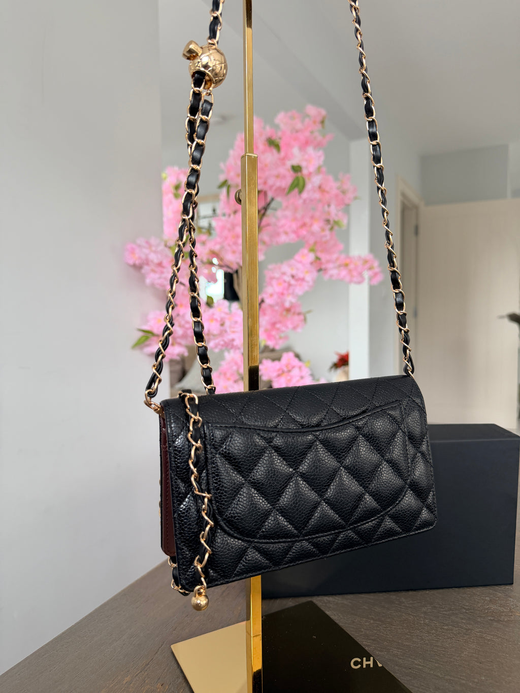 Chanel Long Flap Wallet Black Caviar Leather Gold Hardware