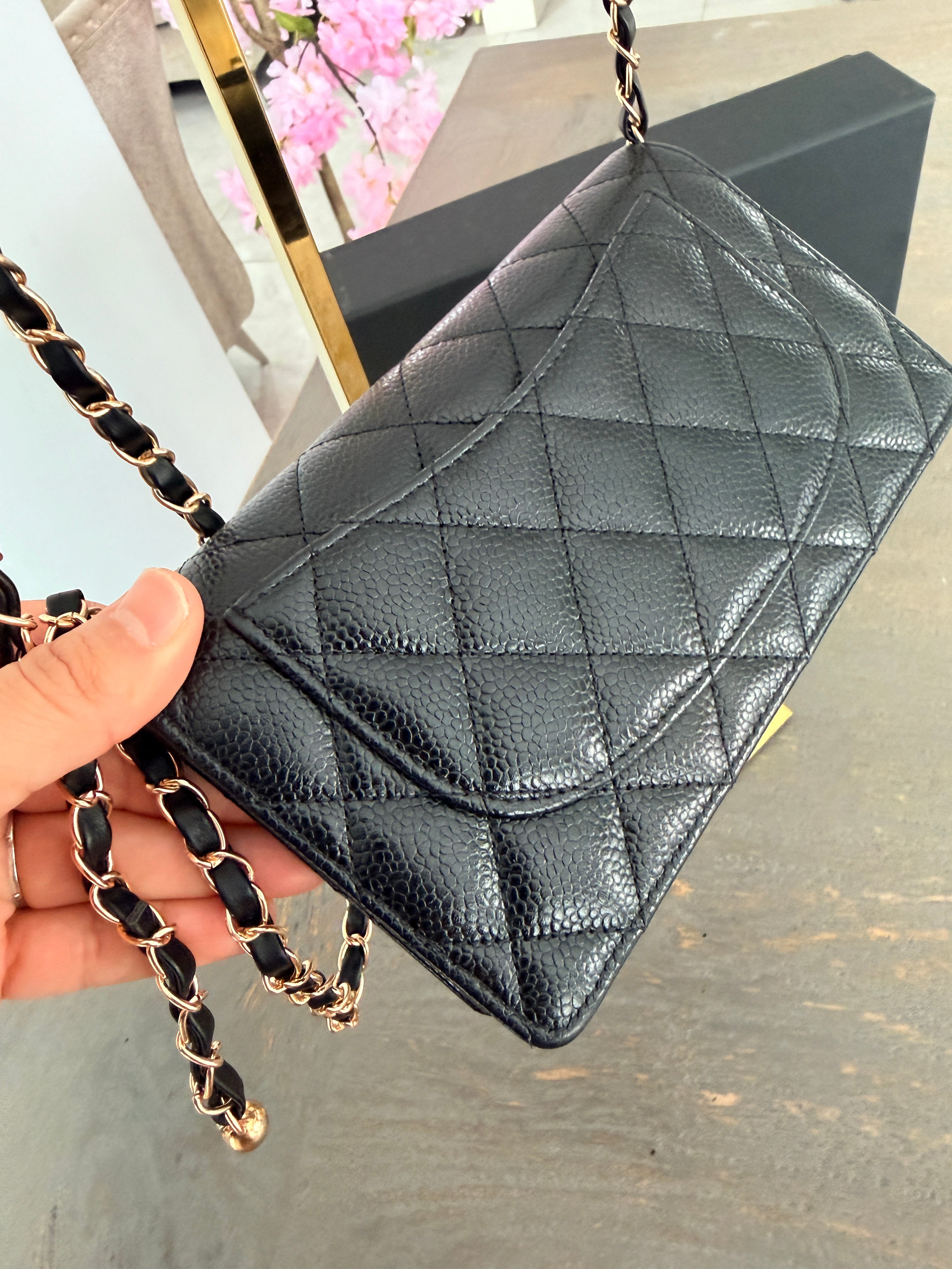 Chanel Long Flap Wallet Black Caviar Leather Gold Hardware