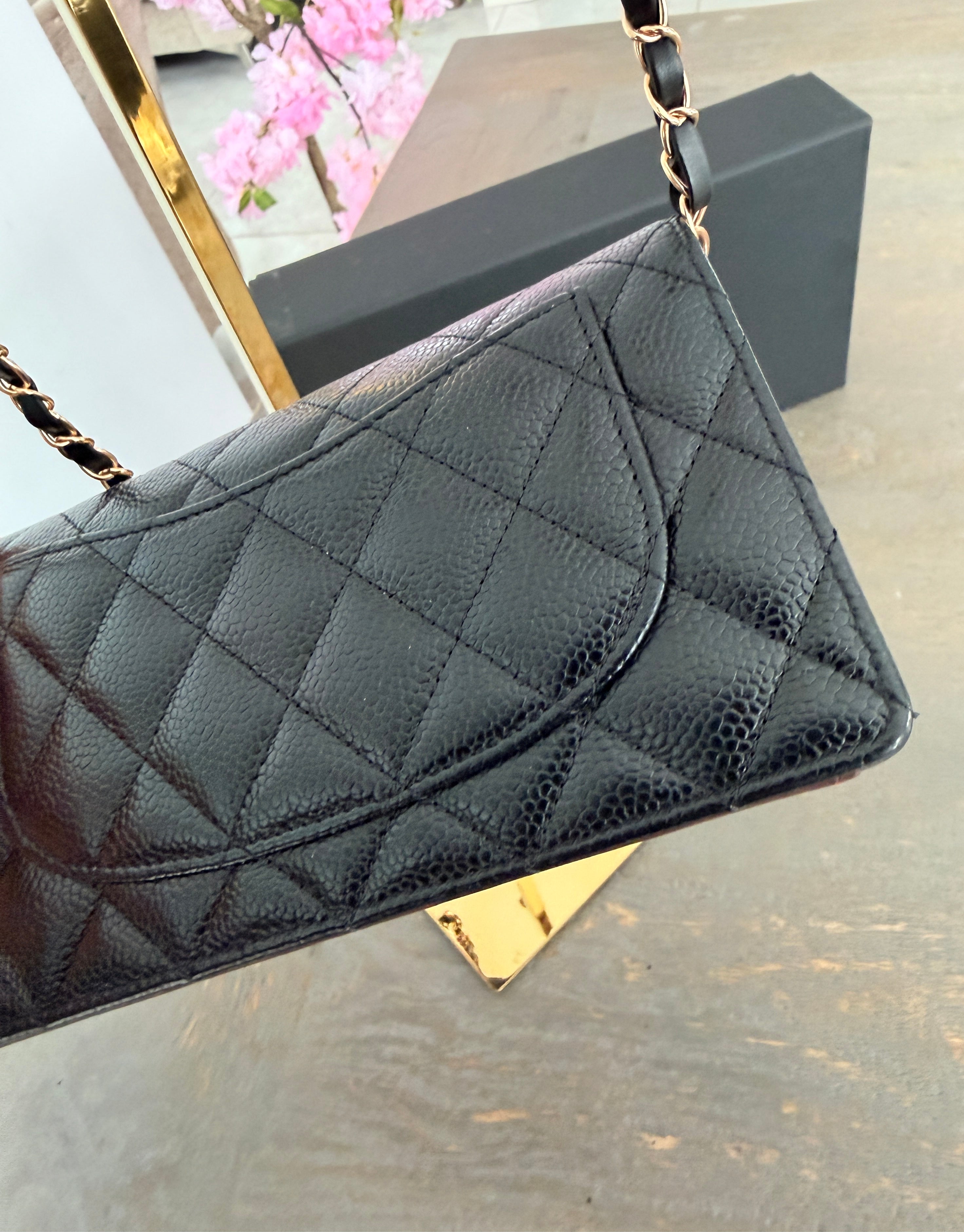 Chanel Long Flap Wallet Black Caviar Leather Gold Hardware