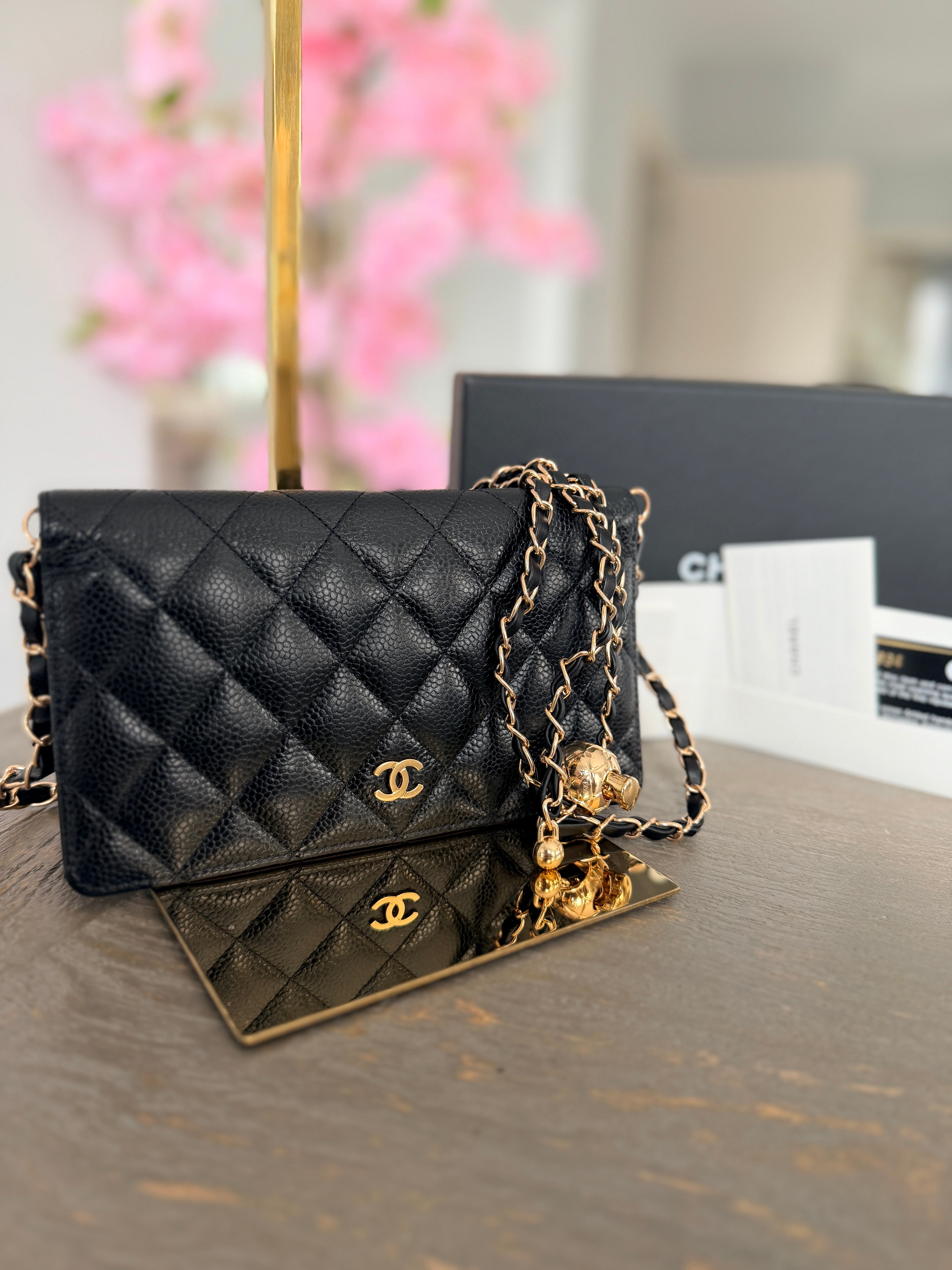 Chanel Long Flap Wallet Black Caviar Leather Gold Hardware