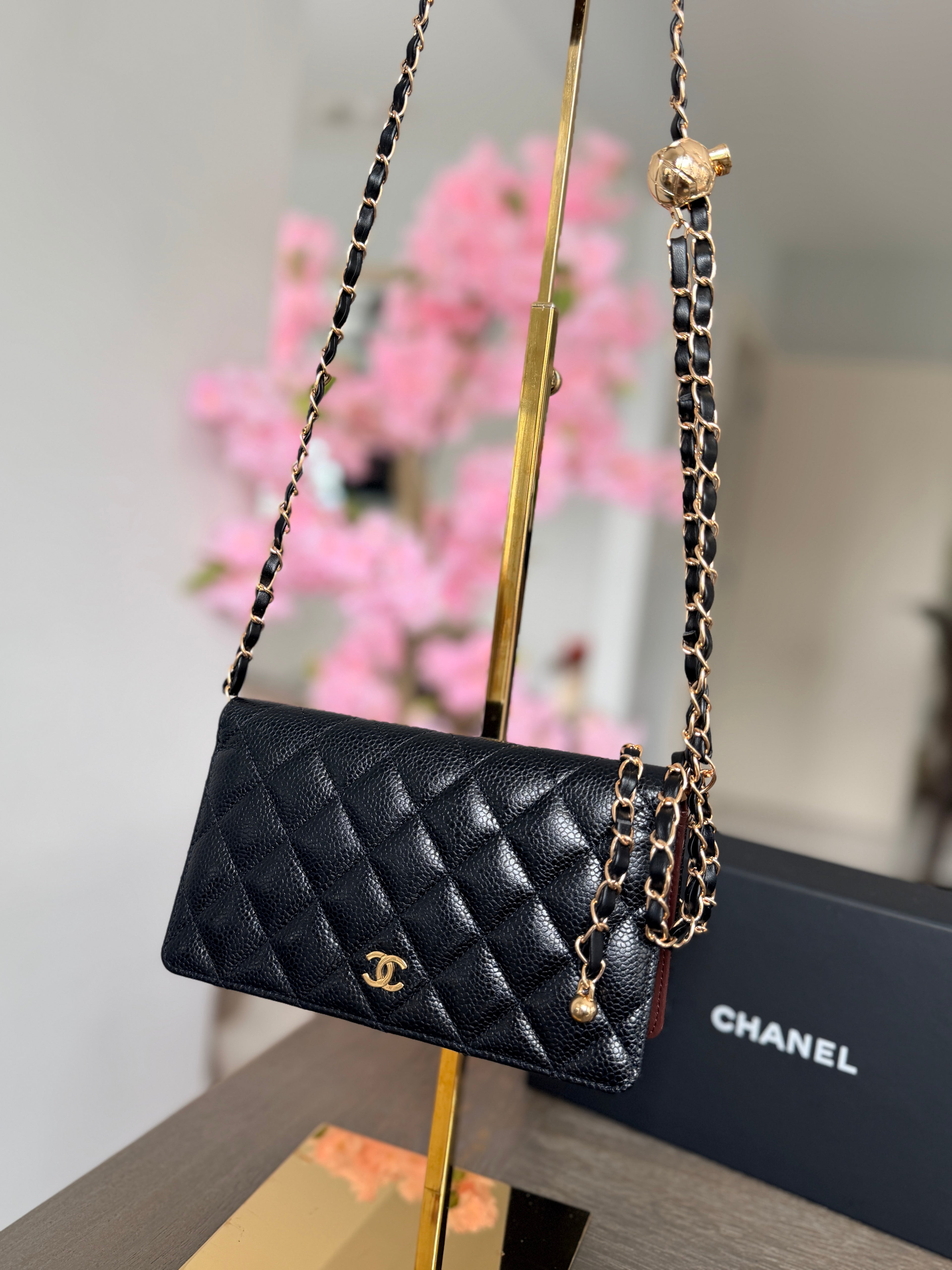 Chanel Long Flap Wallet Black Caviar Leather Gold Hardware