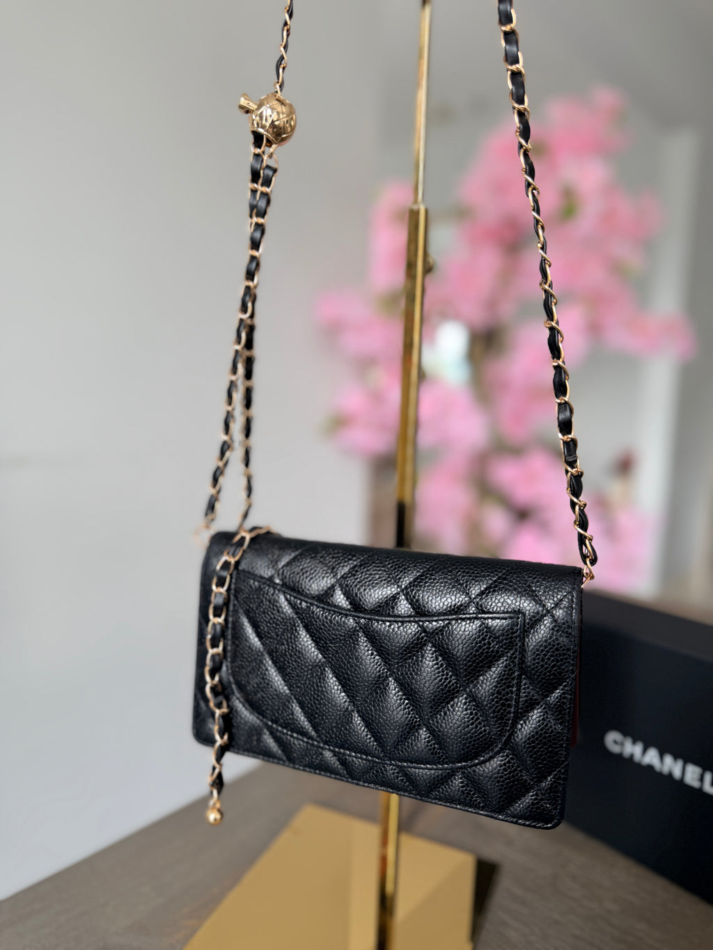 Chanel Long Flap Wallet Black Caviar Leather Gold Hardware