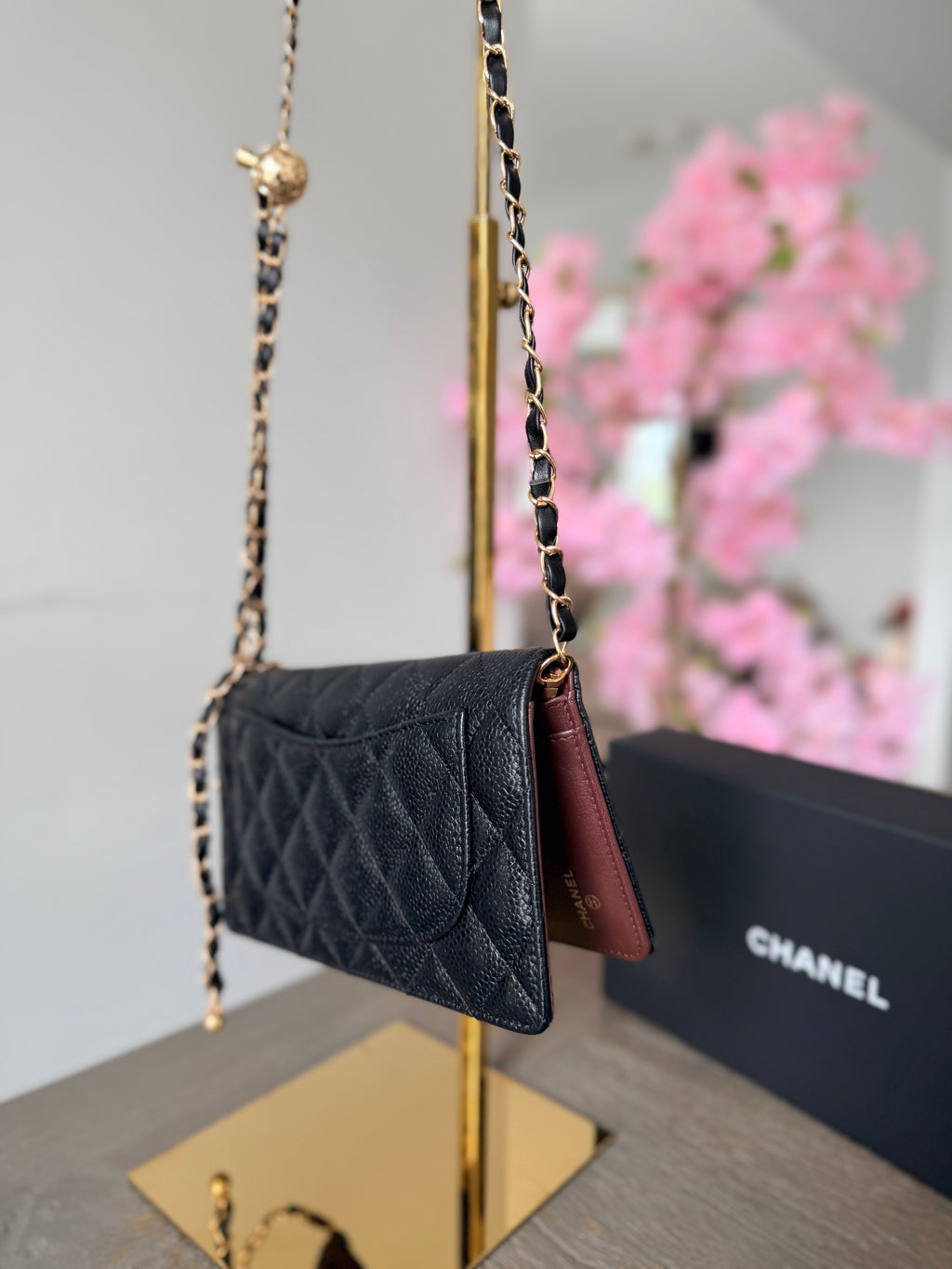 Chanel Long Flap Wallet Black Caviar Leather Gold Hardware