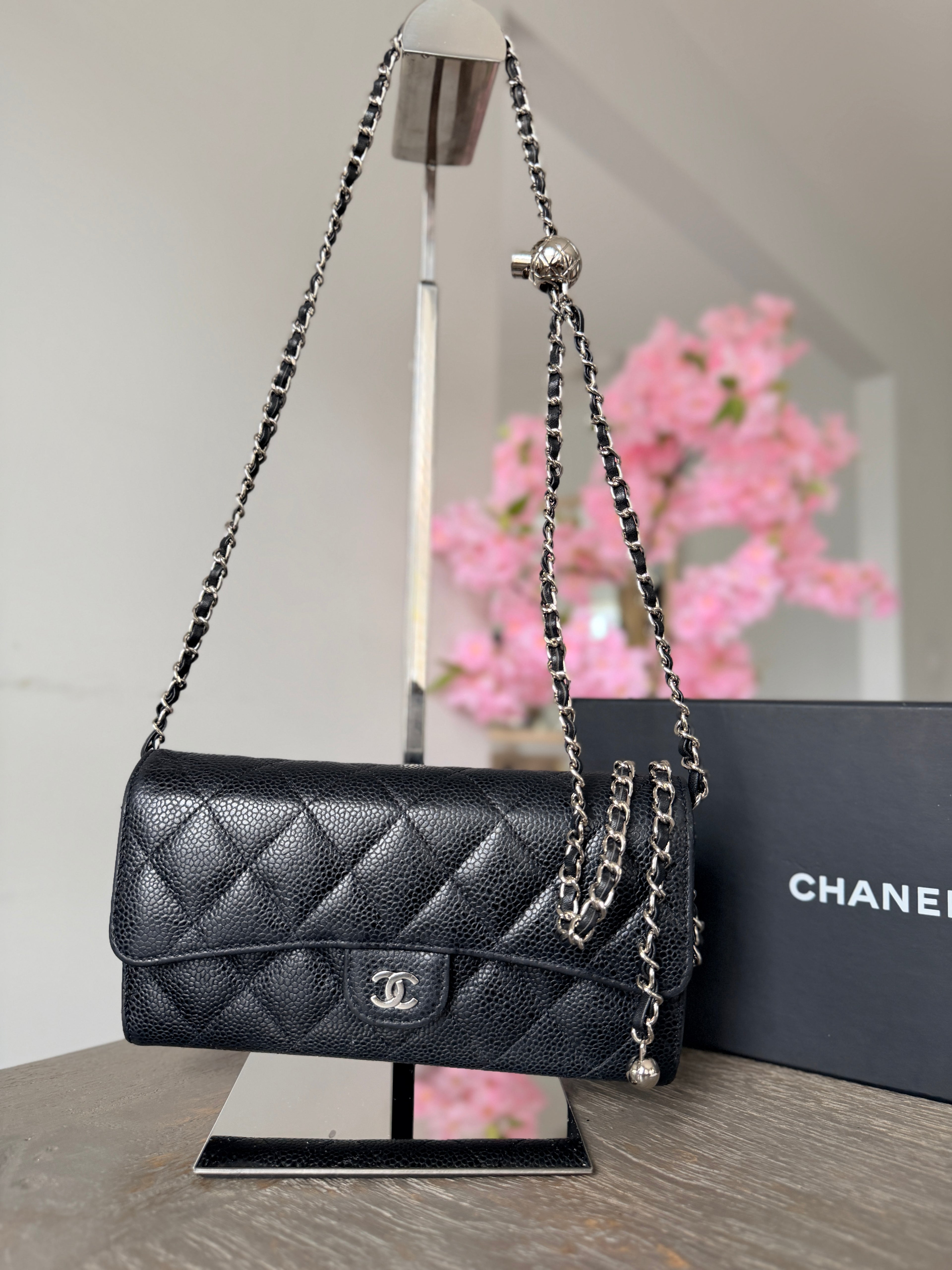Chanel Long Wallet (2019) Black Caviar Leather Silver Hardware